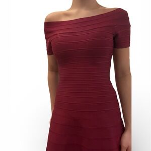 Herve Leger One Shoulder Red Dress